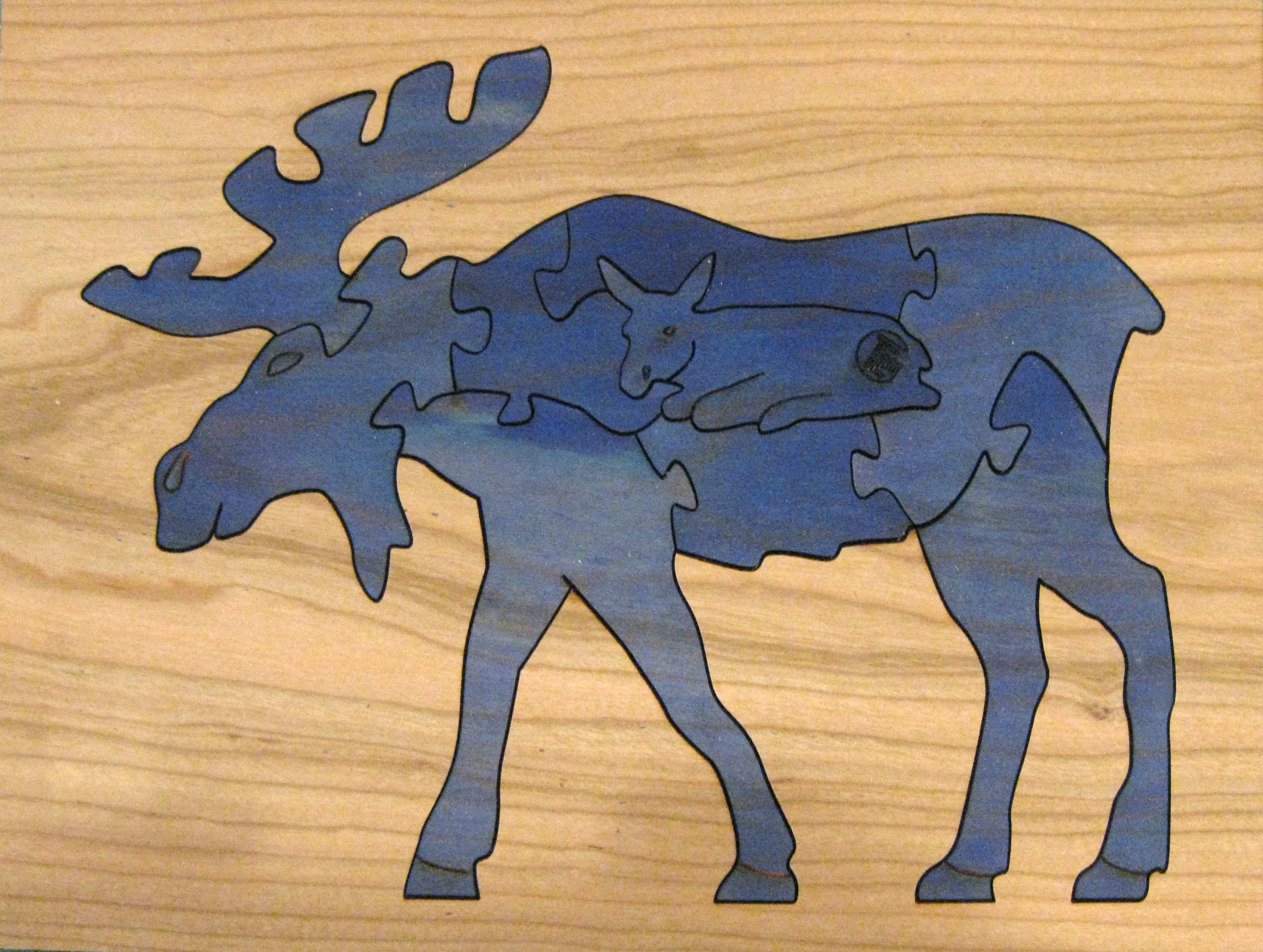 Moose Wildlife Hardwood Puzzle - Blue